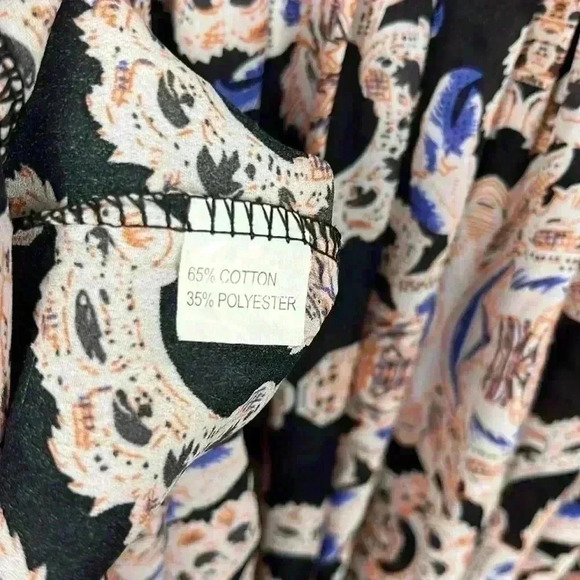 Passion Fusion Womens Mini Dress Black Cream Orange M Short Sleeves Geometric - Picture 8 of 11